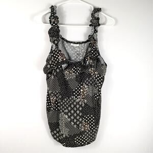Maurices Black Floral Polka Dot Ruffle Strap Tank Top Womens Size L Boho Blouse